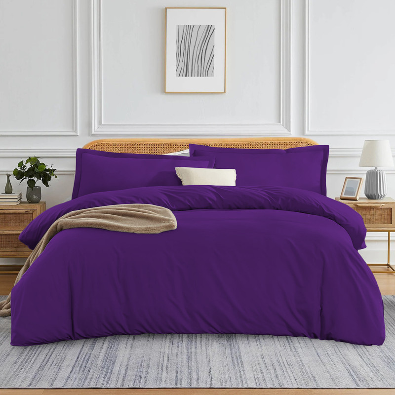 Picture of 1000 TC 100% Egyptian Cotton Duvet set Zipper Closur Ultra Soft Durable and Fade Resistant Color Purple Solid size Queen