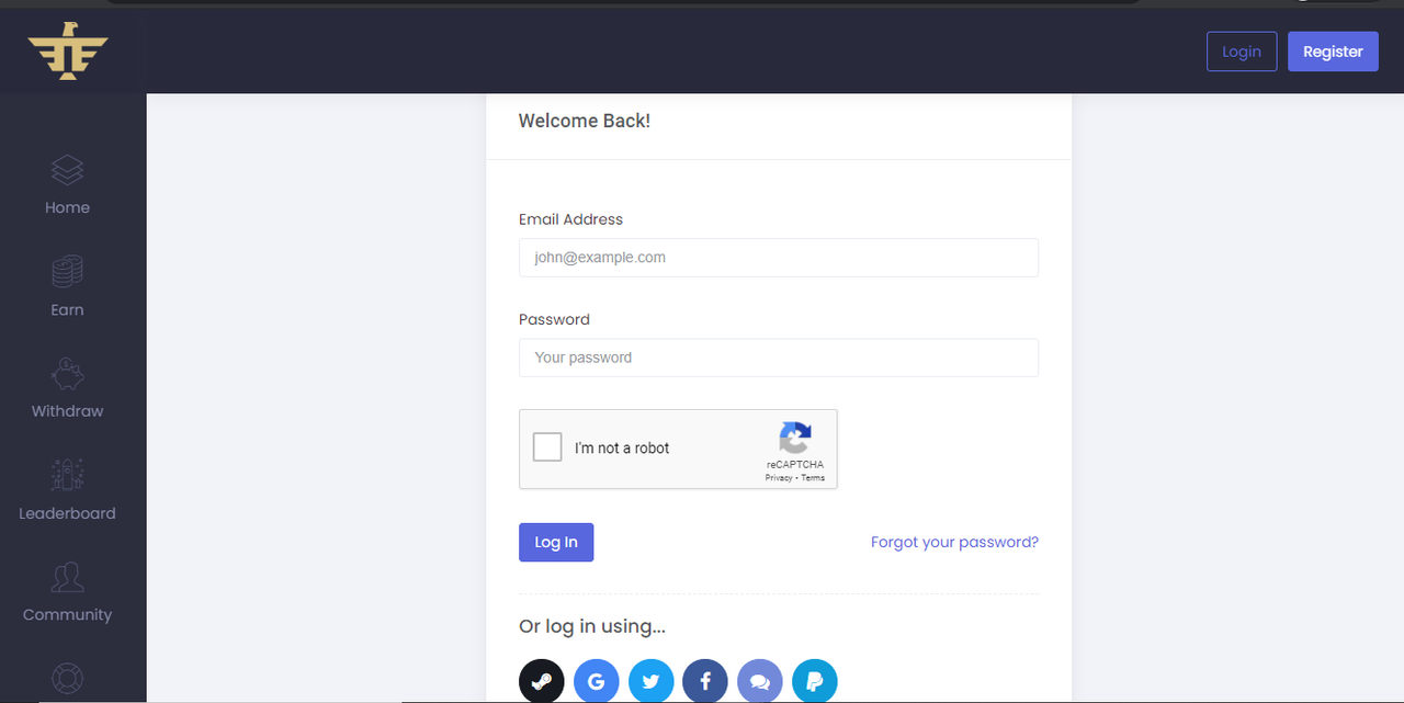 Idle Empire Login page