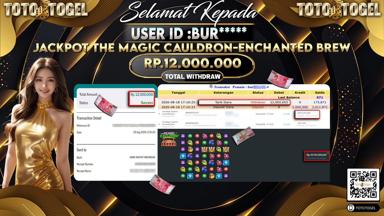 Bukti Pembayaran Jackpot Slot The Magic Cauldron - Enchanted Brew ID:BUR*****LUNAS