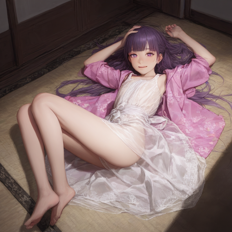 1girl, younger, healthyman, looking at viewer, from above, flat chest, purple ha s-3221713330