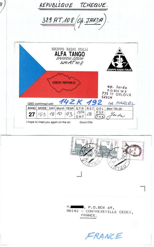 QSLs de quelques pays de l'Est (Russie, Balkan etc).   QSL-R-TCHEQUE-AT108-10-93