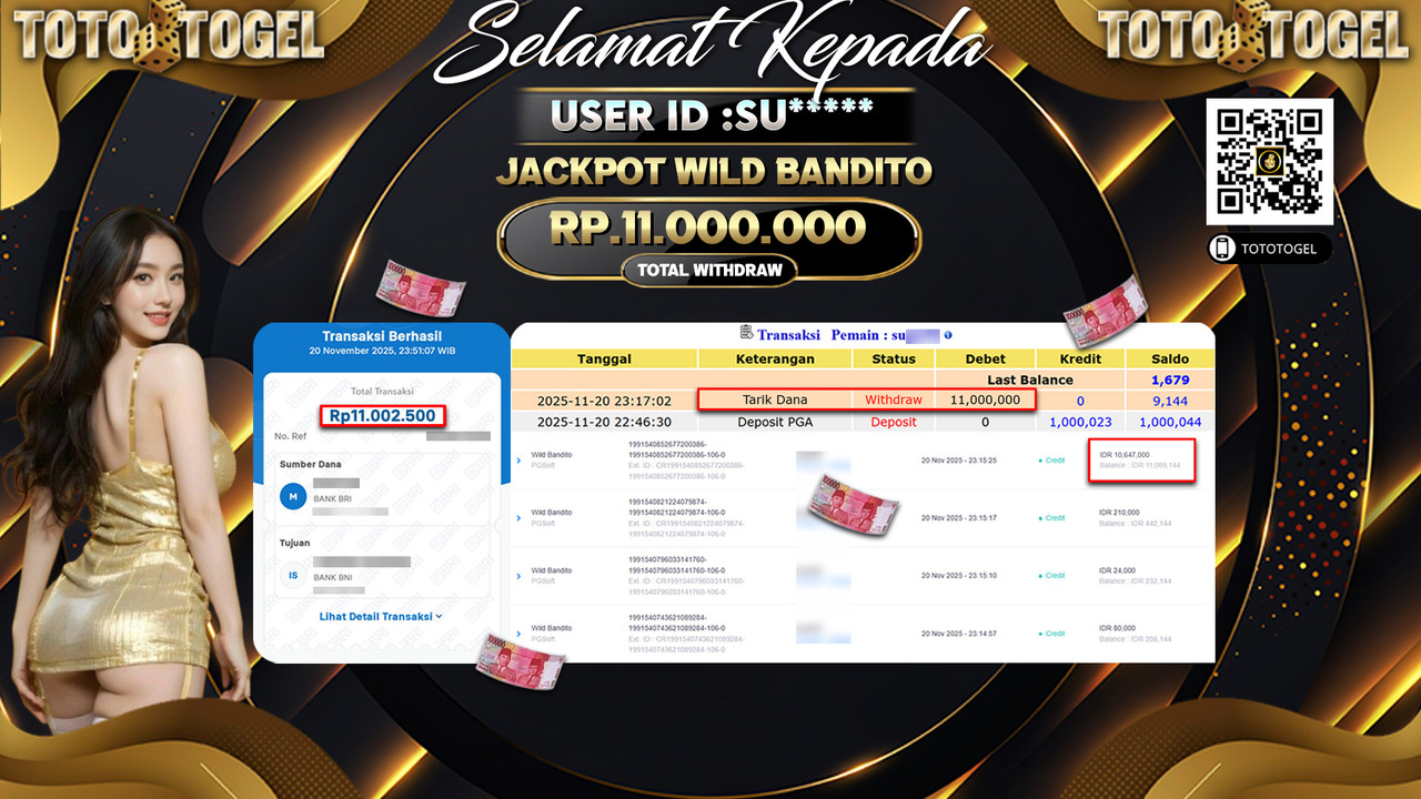 Bukti Pembayaran Jackpot Permainan Slot Wild Bandito ID:SU***** LUNAS