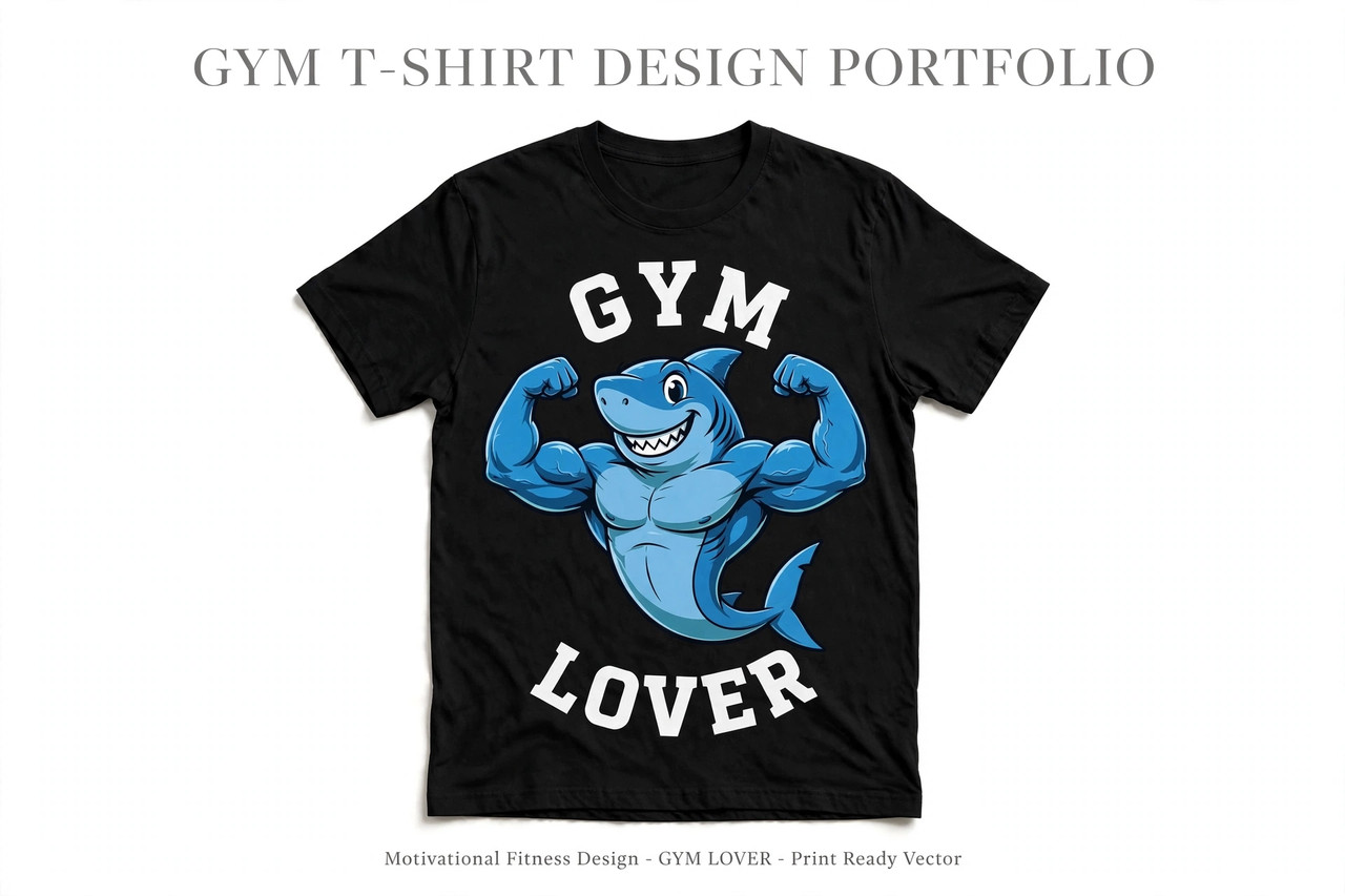 GYM LOVER - Funny Gym Shark T-Shirt Design | Fitness Motivational Design