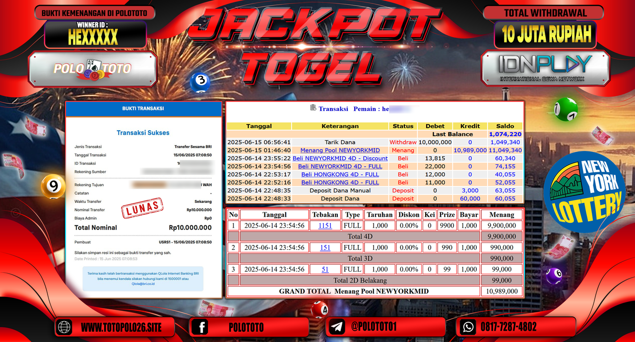 POLOTOTO JACKPOT TOGEL NEWYORKMID Rp.10.000.000,-