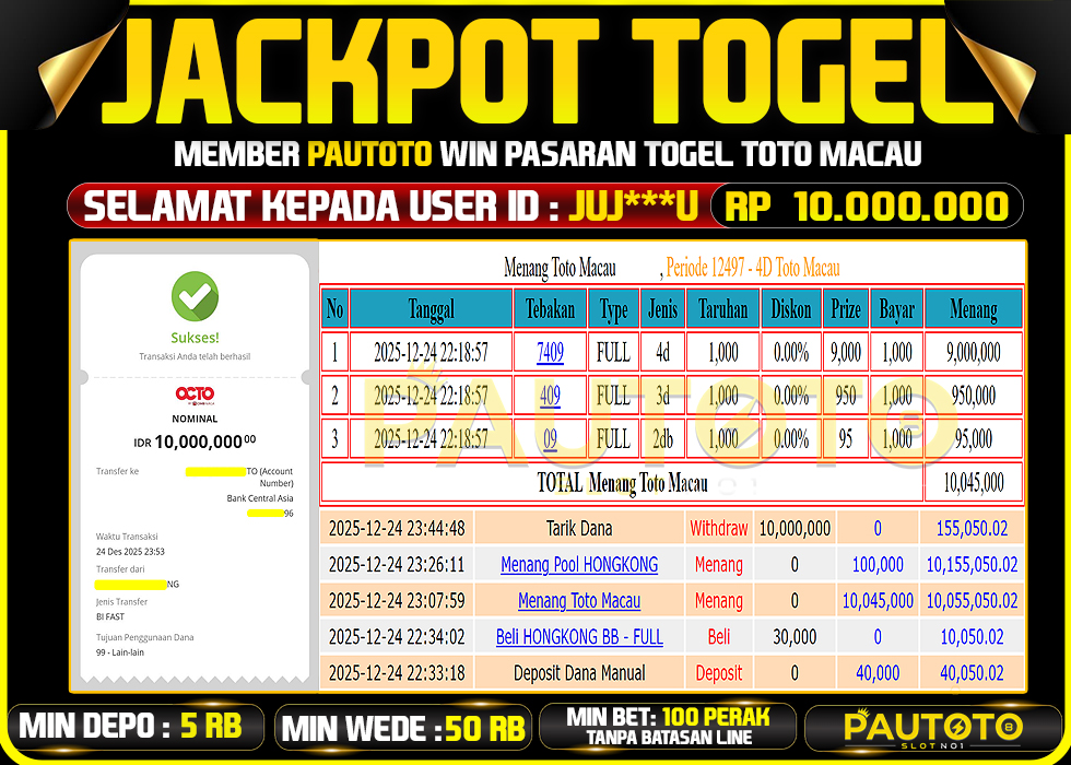 BUKTI JACKPOT LUNAS PAUTOTO