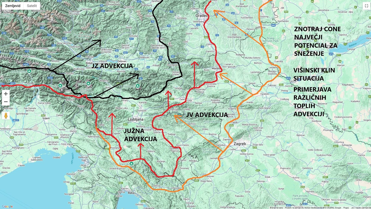 Klin hladnega zraka tipi advekciji (jv,j,jz)