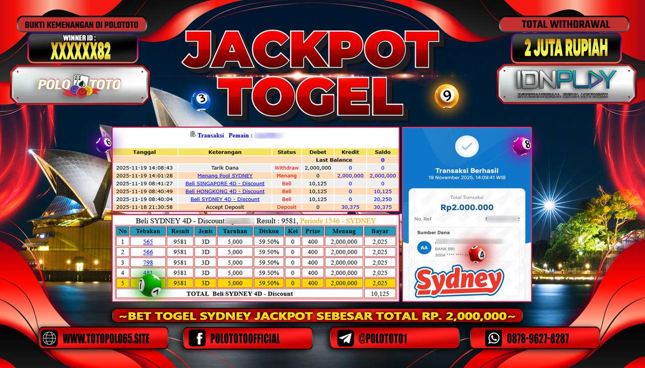 POLOTOTO JACKPOT TOGEL MENANG POOL SYDNEY Rp.2.000.000,- LUNAS
