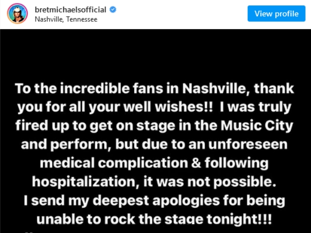 BRET MICHAELS Confirms 'Hospitalization' Due To a 'Medical Complication'