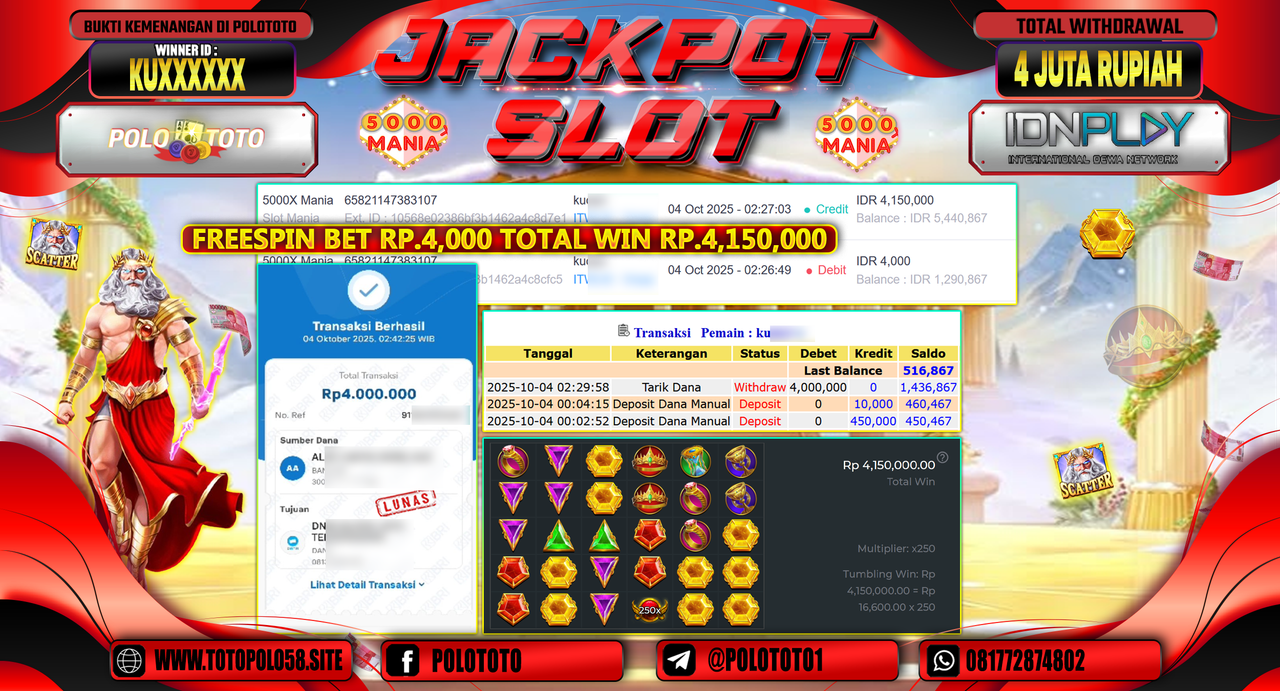 POLOTOTO JACKPOT SLOT 5000X MANIA Rp.4.000.000,- LUNAS