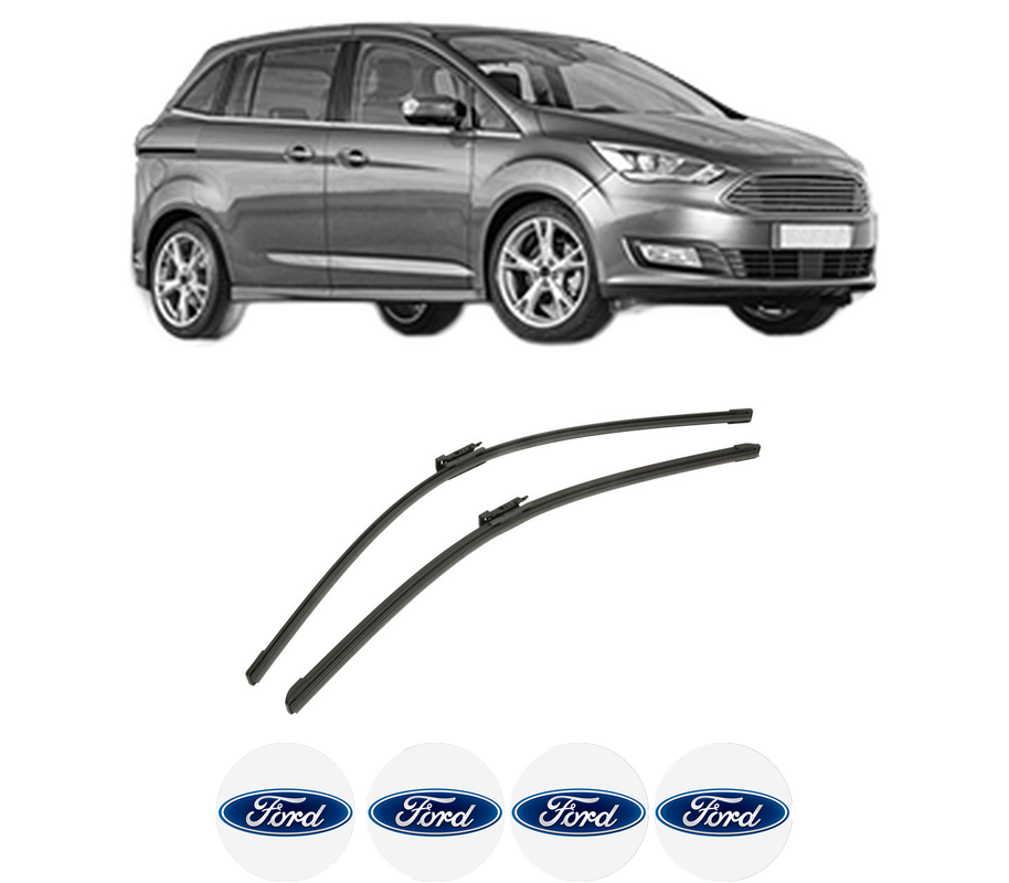 Set stergatoare auto FORD C-MAX II Van din 2010-2019, pentru parbriz auto, 2 bucati, Bosch Aerotwin, din cauciuc siliconat rezistent, 4 Stickere Auto FORD