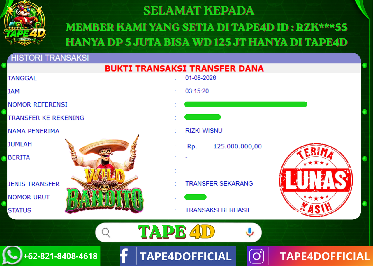 TAPE4D WILD BANDITO PG SOFT 125.000.000-LUNAS