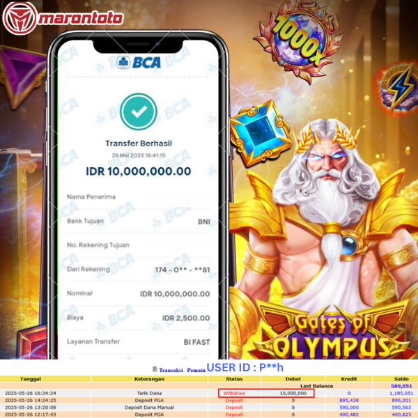 Bukti Kemenangan Member Marontoto Sebesar 10,000,000 JuTa