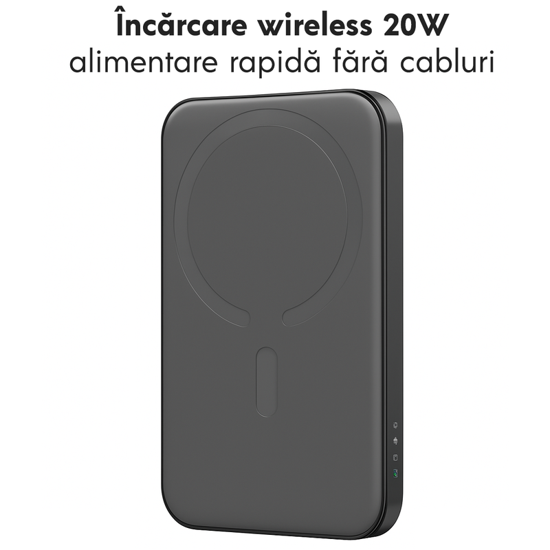 Baterie externa cu incarcare wireless Joyroom W020 Mini, 20W, 1xUSB-C, 1xUSB, PD, QC3.0, 5000 mAh, Incarcare rapida, Negru baterie joyroom jr w020 mini compatibil magsafe 5000mah fast charge 15w 20w usb c negru 17
