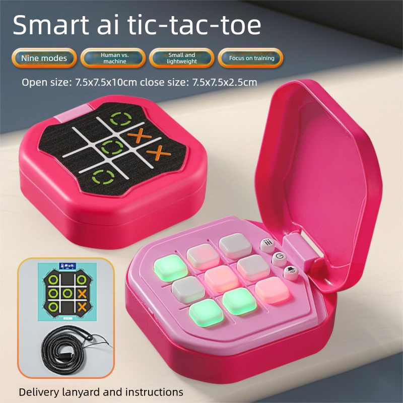 2 Pack Red AI Tic-Tac-Toe Handheld Game Electronic Logic Training Machine with 9 Game Modes and Light-up Buttons for Kids Age 3+ global Home Travel
