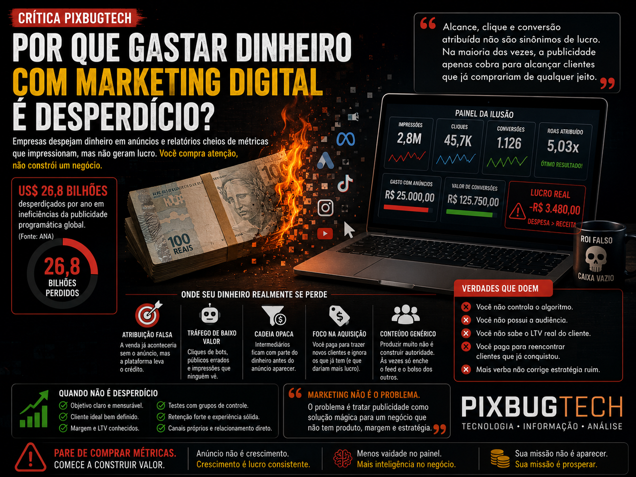 Marketing digital é desperdício quando a empresa compra atenção, mas não constrói um negócio