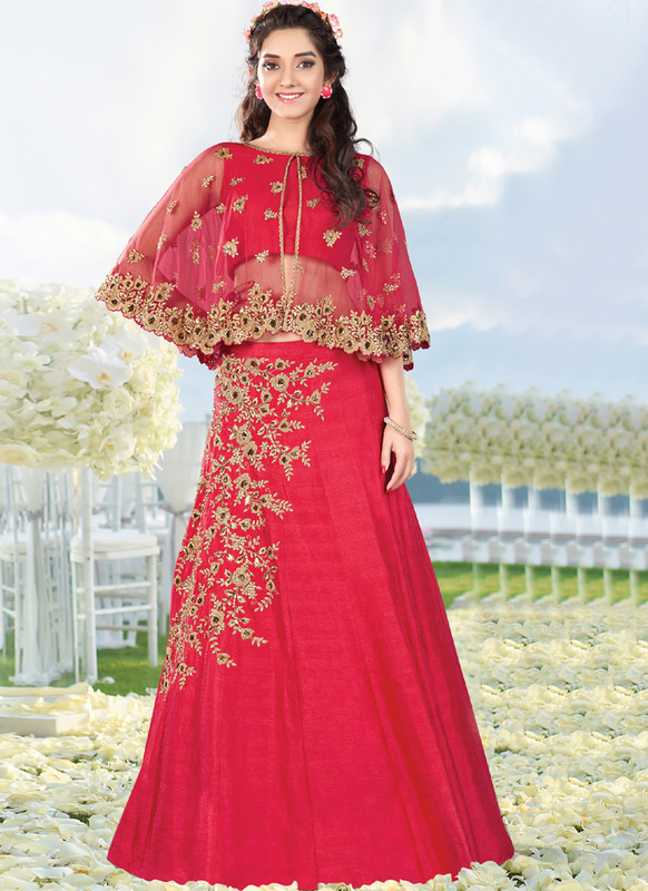 11) Cape sleeves and golden work done up lehengas