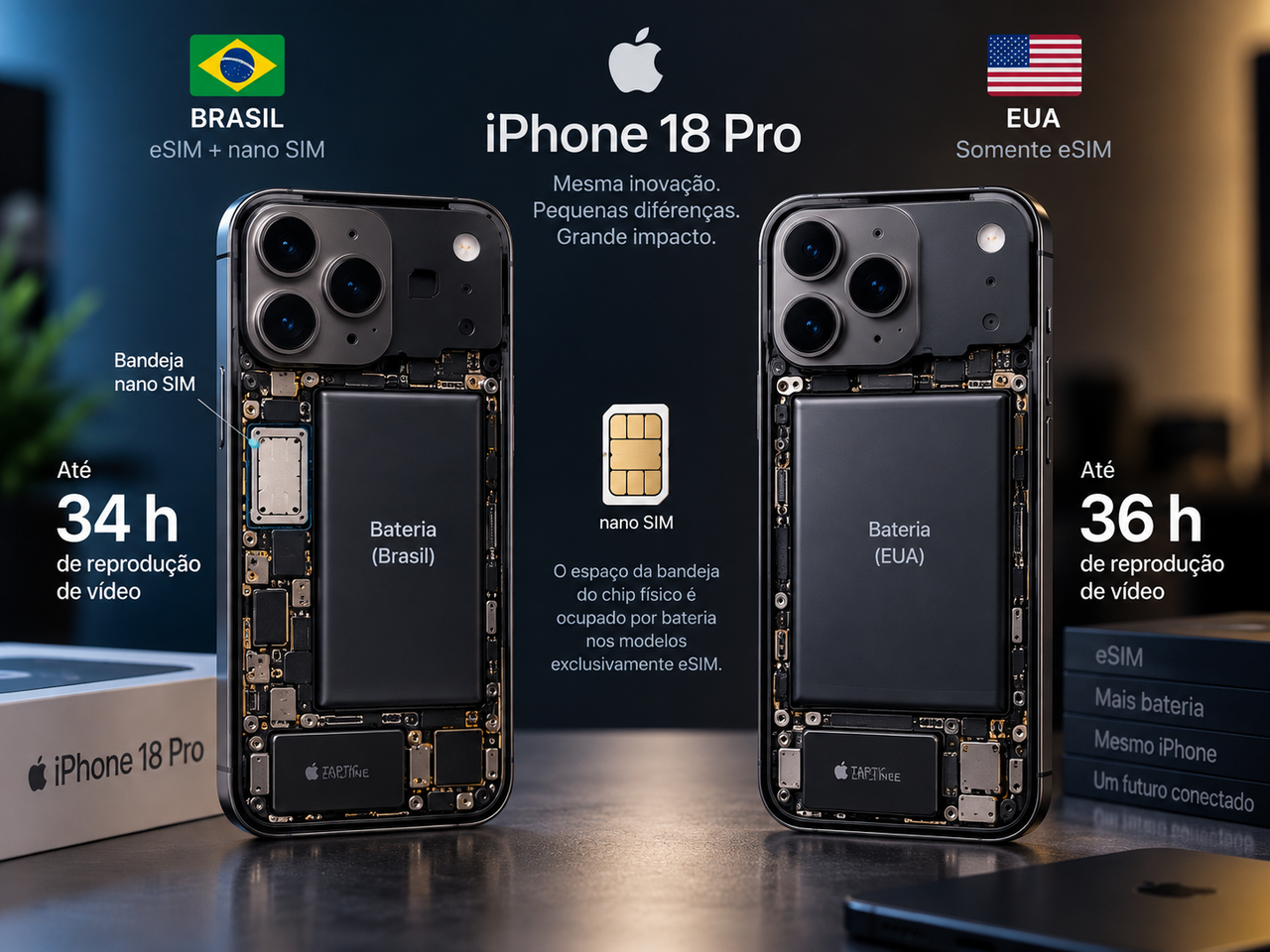 iPhone 18 Pro brasileiro tem menos bateria que o americano e o motivo cabe em um cartão SIM