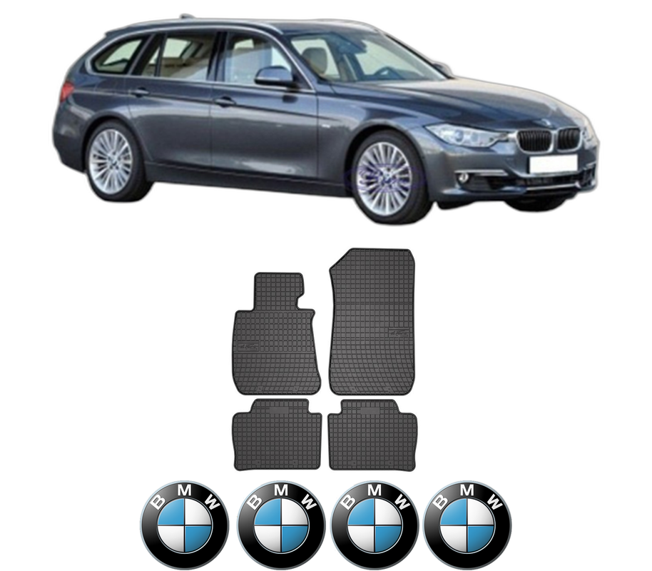 Set covorase presuri BMW Seria 3 Touring Van (F31) din 2012-2019, auto, din cauciuc thermoplastic, 4 Stickere auto cu BMW Seria