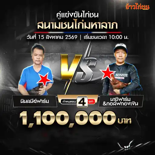 นินลนีย์ฟาร์ม พบ นาชิฟาร์มและกอล์ฟกองเงิน สนามชนไก่มหาลาภ 15 สิงหาคม 2569