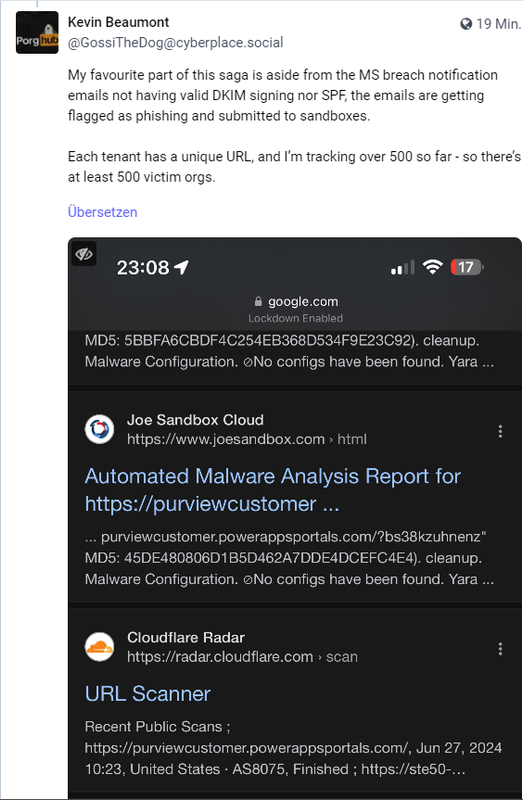Kevin Beaumont on Midnight Blizzard Hack Notification 