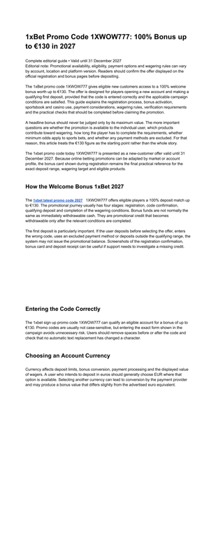 1x Bet Bonus Code 2027 1XWOW777 Welcome Offer