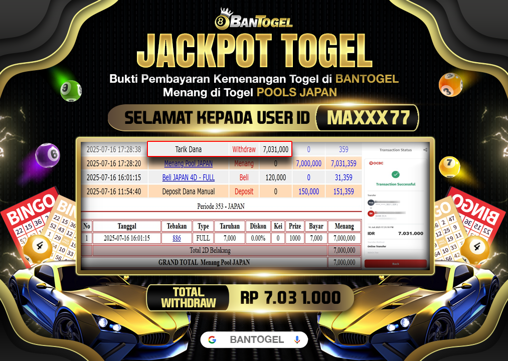 BUKTI JACKPOT LUNAS BANTOGEL