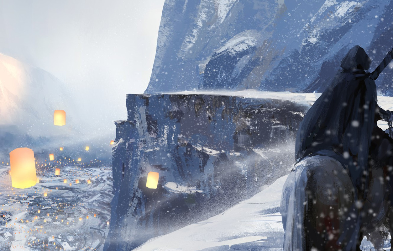 wlop-ghostblade-knight-horse-snow-cape-hood-lanterns-snowfal.jpg