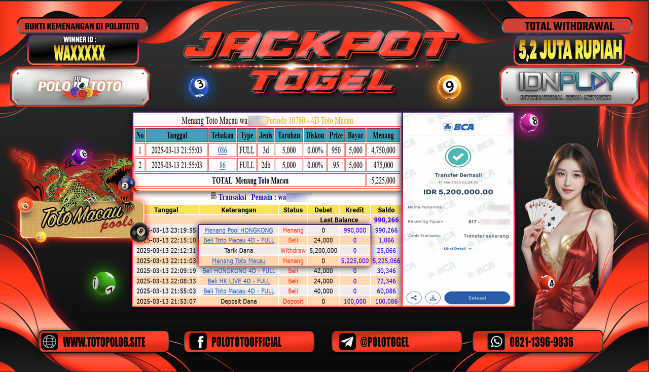POLOTOTO JACKPOT TOGEL TOTO MACAU Rp.5.200.000,-