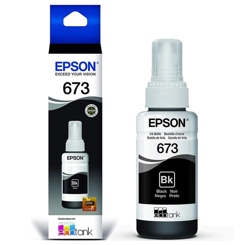 Botella de tinta original Epson 673 de color negro.