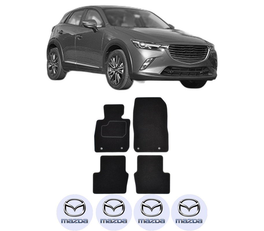 Set Covorase Presuri MAZDA CX-3 (DK) din 2015-2018, Auto, Material Textil Mocheta, 4 Stickere auto cu MAZDA