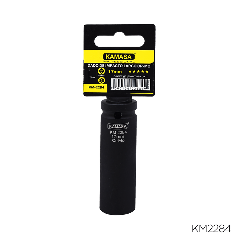 DADO DE IMPACTO LARGO CRMO "KAMASA" - 1/2"DR.X 17MM 
