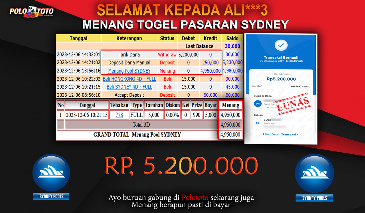 BUKTI PEMBAYARAN JACKPOT DIPOLOTOTO DIBAYAR LUNAS!!!