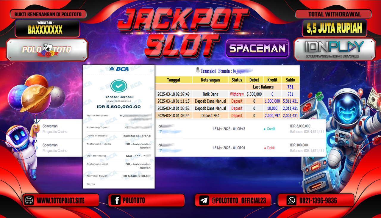 POLOTOTO JACKPOT SLOT SPACEMAN Rp.5.500.000,-