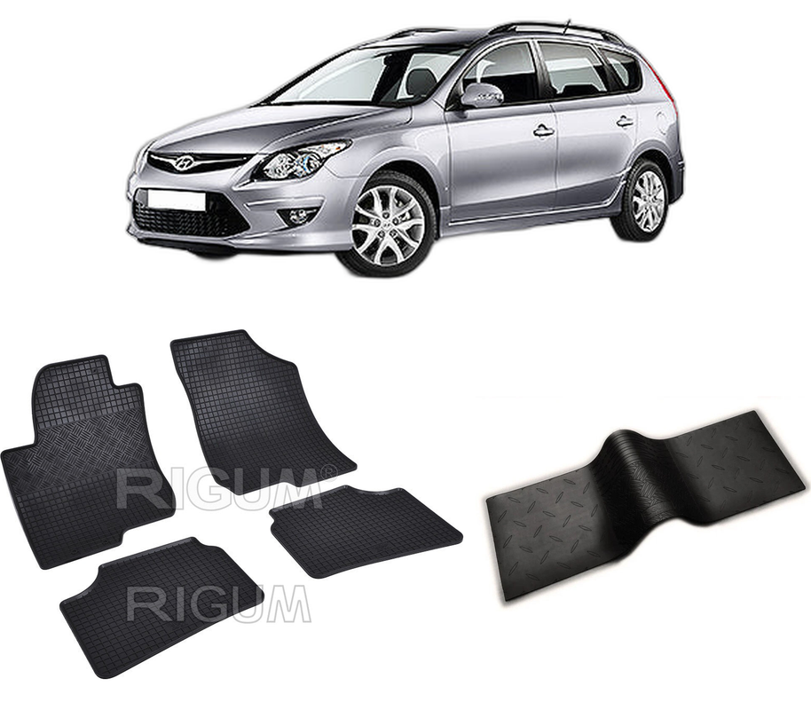 Set covorase auto HYUNDAI I30 I din 2008-06.2012, cu covoras tunel median, CAROSERIE COMBI, Presuri cauciuc 100%, compatibil cu autoturismul HYUNDAI I30 I, Rigum
