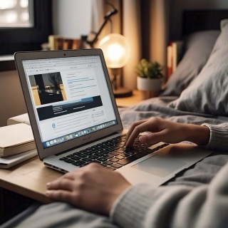 Close-up of hands typing on a laptop keyboard