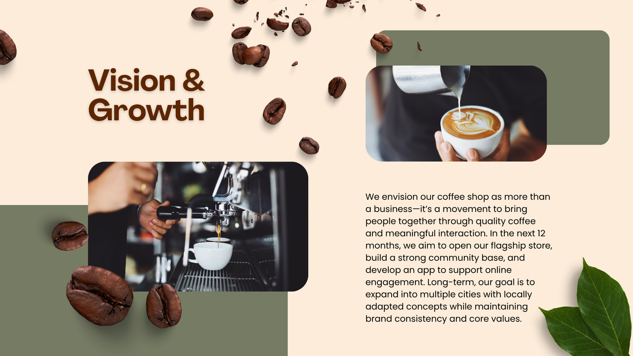 Brown White and Green Modern Coffee Pitch Deck Presentation