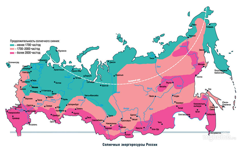 Карта длительности светового дня