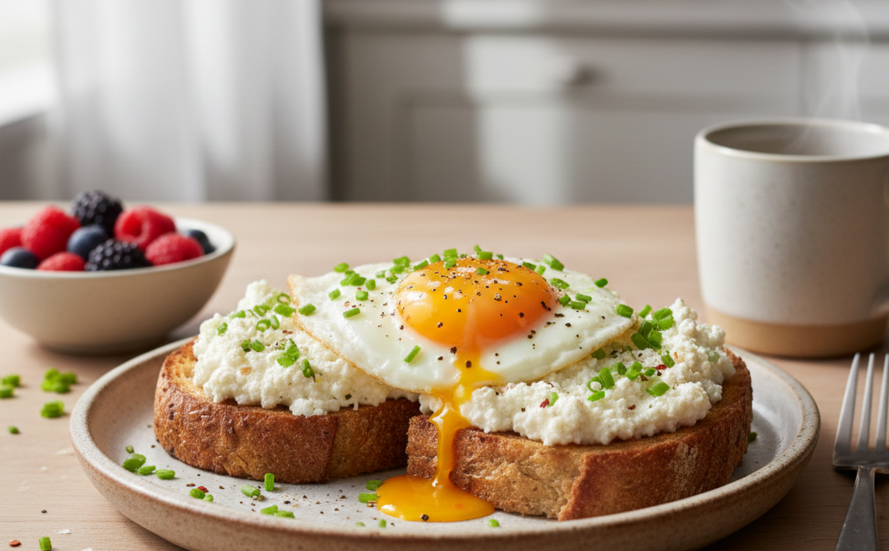 Cottage cheese egg toast high protein breakfast