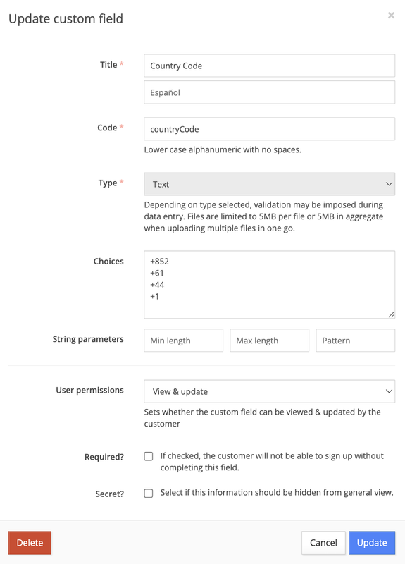 Storeganise Custom Fields