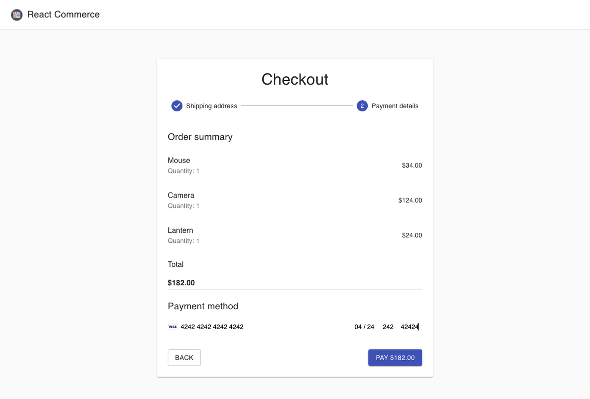 eCommerce web app payment step