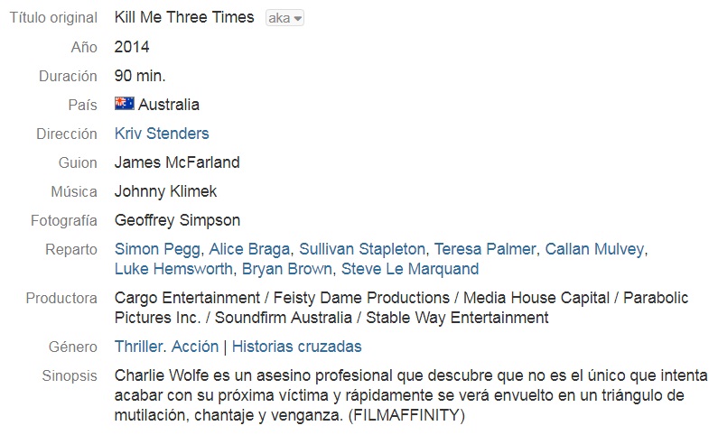 Matame tres veces 2014 Webrip 720p latino Matame tres veces 2014 Webrip 720p latino