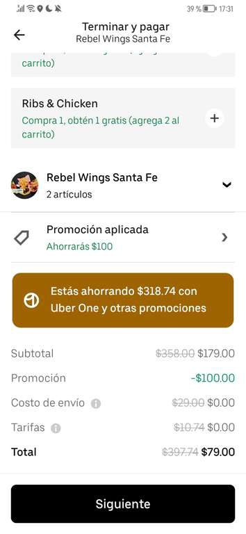 Uber Eats: 2 Graffiti Burger en Rebel Wings por 79 pesos - Santa fe cdmx 
