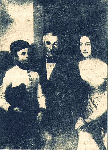Anka Obrenović sa bratom Milošem i ocem Jevremom (wikimedia commons)