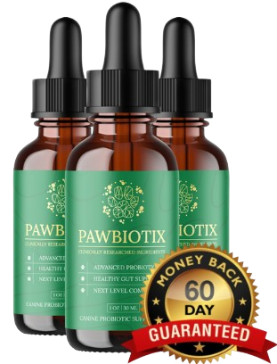 Pawbiotix supplement bottle for dog gut health and vitality