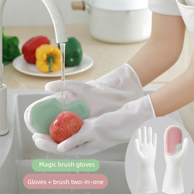 3 Pairs of Purple Brush Gloves Integrated Brush Glove – Multifunctional Cleaning Glove for Kitchen, Dishwashing & Household Tasks