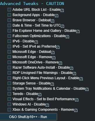Advanced Tweaks Category