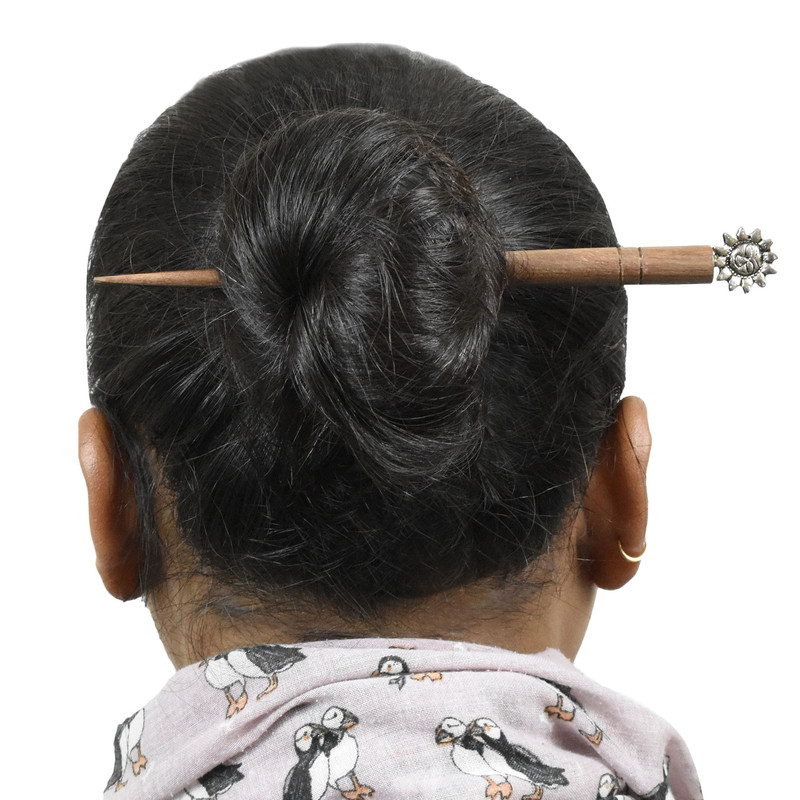Women Juda Hair Pin Wood & Metal Handmade Beautiful Design Traditional Stick Pin - Picture 36 of 40