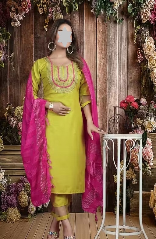 Women Fashion Trending Embrodered Kurta With Pant And Dupatta Set Set Color 2 (KS146)