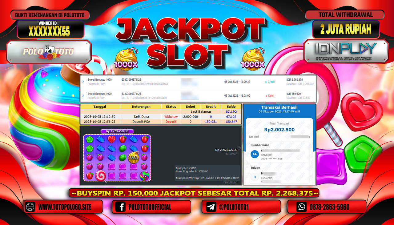 POLOTOTO JACKPOT SLOT SWEET BONANZA 1000 Rp.2.000.000,- LUNAS