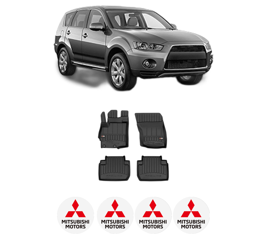 Set covorase presuri MITSUBISHI OUTLANDER III din 2015-2022, auto, din cauciuc thermoplastic, 4 Stickere auto cu MITSUBISHI
